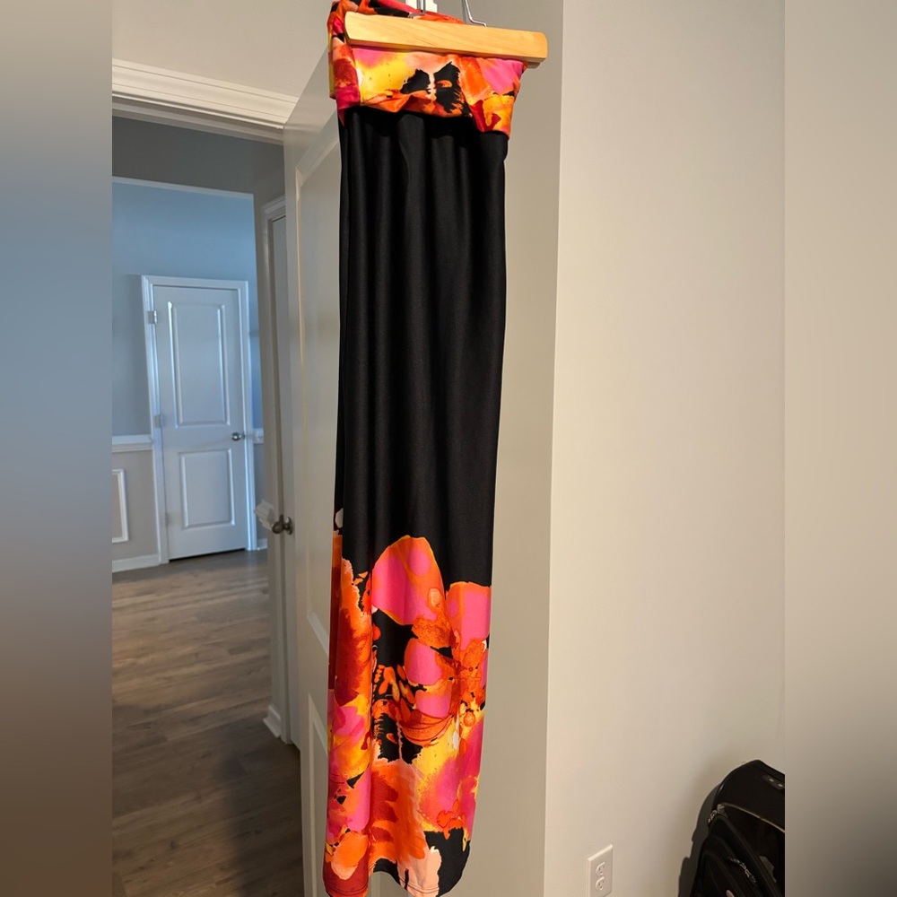 VENUS Black and Orange Floral Maxi Skirt